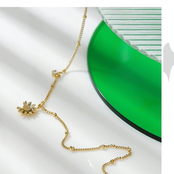 New 18K Gold Plated Diamond Drop Daisy Ankle Bracelet Foot Feet Anklet - Picture 4 of 5